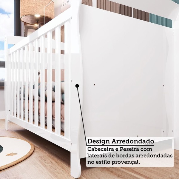 Encontraproduto.com.br - Quarto de Bebê com Guarda Roupa 4 Portas Cômoda 1 Porta 4 Gavetas e Berço Nina 100% Mdf Espresso Móv Branco Brilho