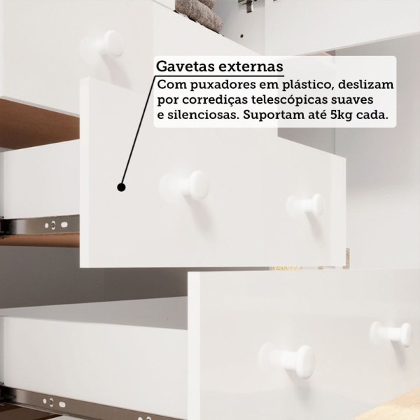Encontraproduto.com.br - Quarto de Bebê com Guarda Roupa 4 Portas Cômoda 1 Porta 4 Gavetas e Berço Nina 100% Mdf Espresso Móv Branco Brilho