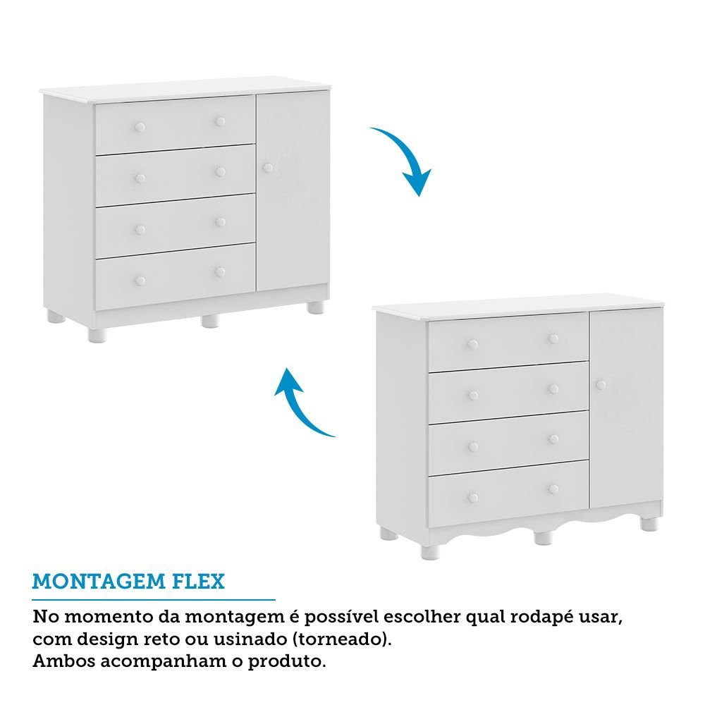 Encontraproduto.com.br - Quarto de Bebê com Cômoda 1 Porta 4 Gavetas e Berço Mini Cama Nina 100% Mdf Espresso Móveis Branco Brilho