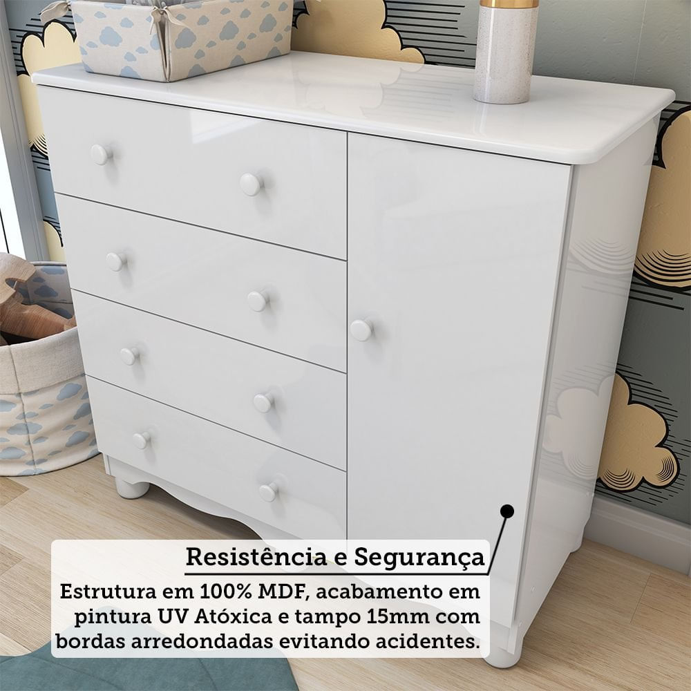 Encontraproduto.com.br - Quarto de Bebê com Cômoda 1 Porta 4 Gavetas e Berço Mini Cama Nina 100% Mdf Espresso Móveis Branco Brilho