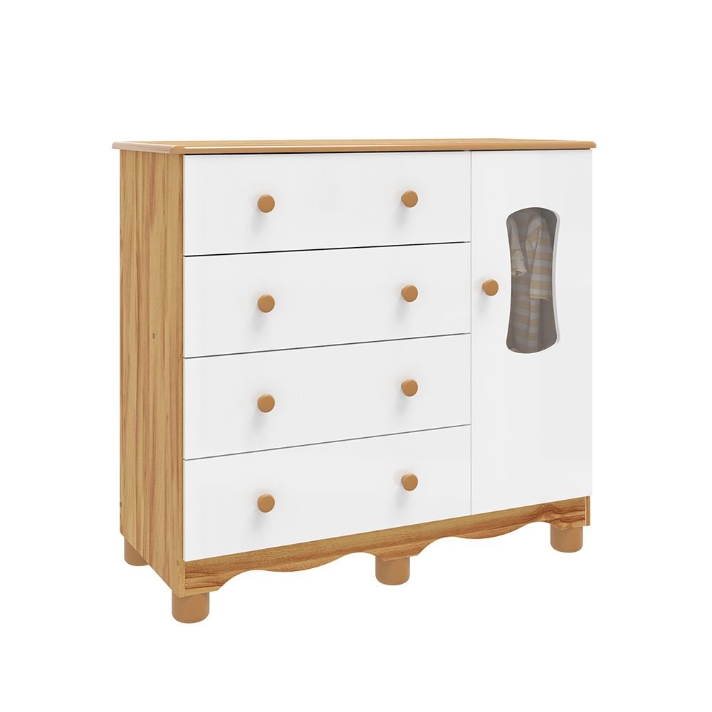 Encontraproduto.com.br - Cômoda De Bebê 1 Porta Com Janela E 4 Gavetas 100% Mdf Lana Espresso Móveis Branco Brilho-amêndoa