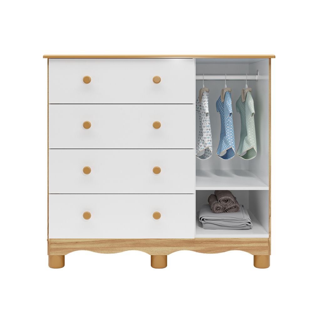 Encontraproduto.com.br - Cômoda De Bebê 1 Porta Com Janela E 4 Gavetas 100% Mdf Lana Espresso Móveis Branco Brilho-amêndoa
