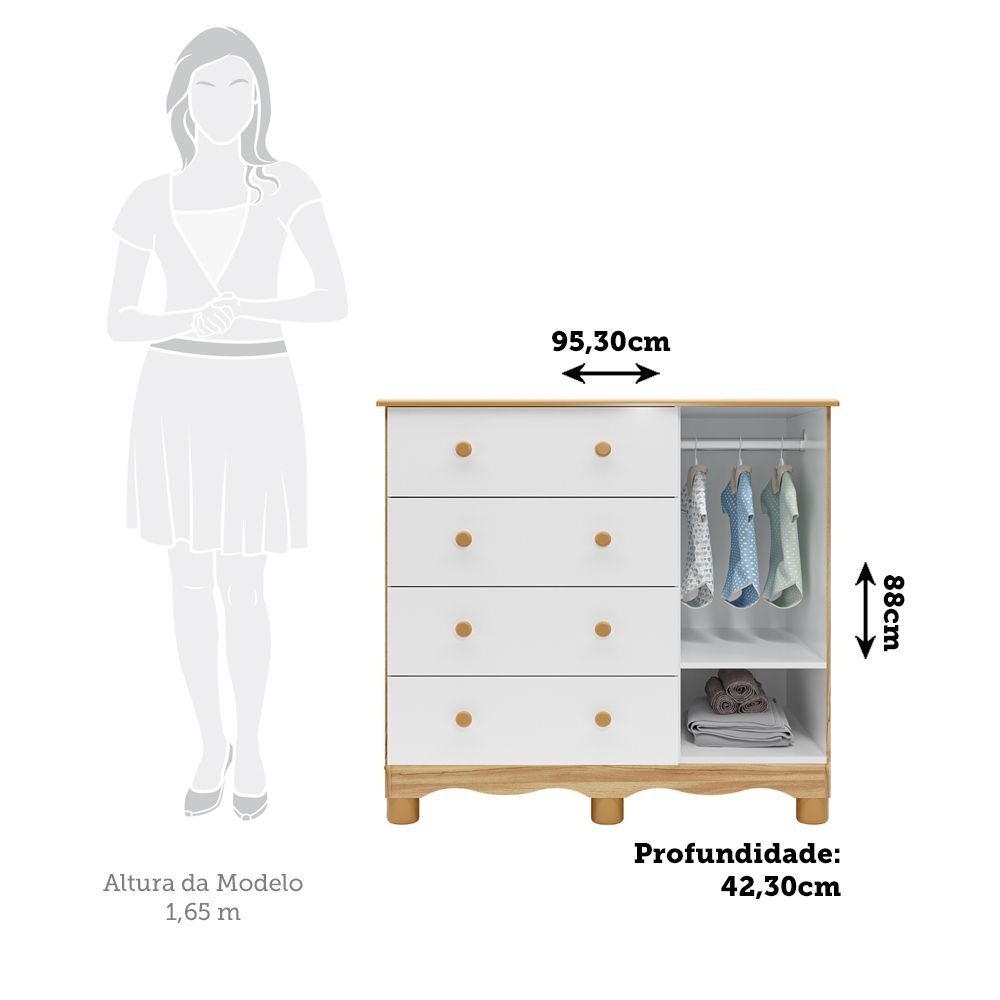 Encontraproduto.com.br - Cômoda De Bebê 1 Porta Com Janela E 4 Gavetas 100% Mdf Lana Espresso Móveis Branco Brilho-amêndoa