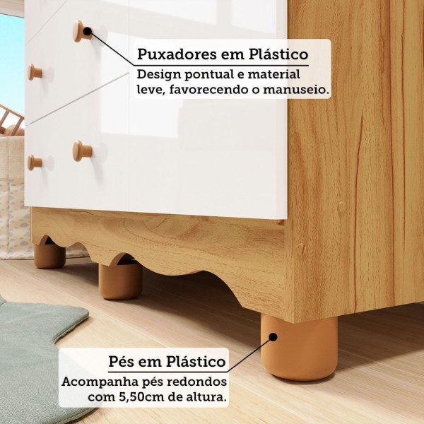 Encontraproduto.com.br - Cômoda De Bebê 1 Porta Com Janela E 4 Gavetas 100% Mdf Lana Espresso Móveis Branco Brilho-amêndoa