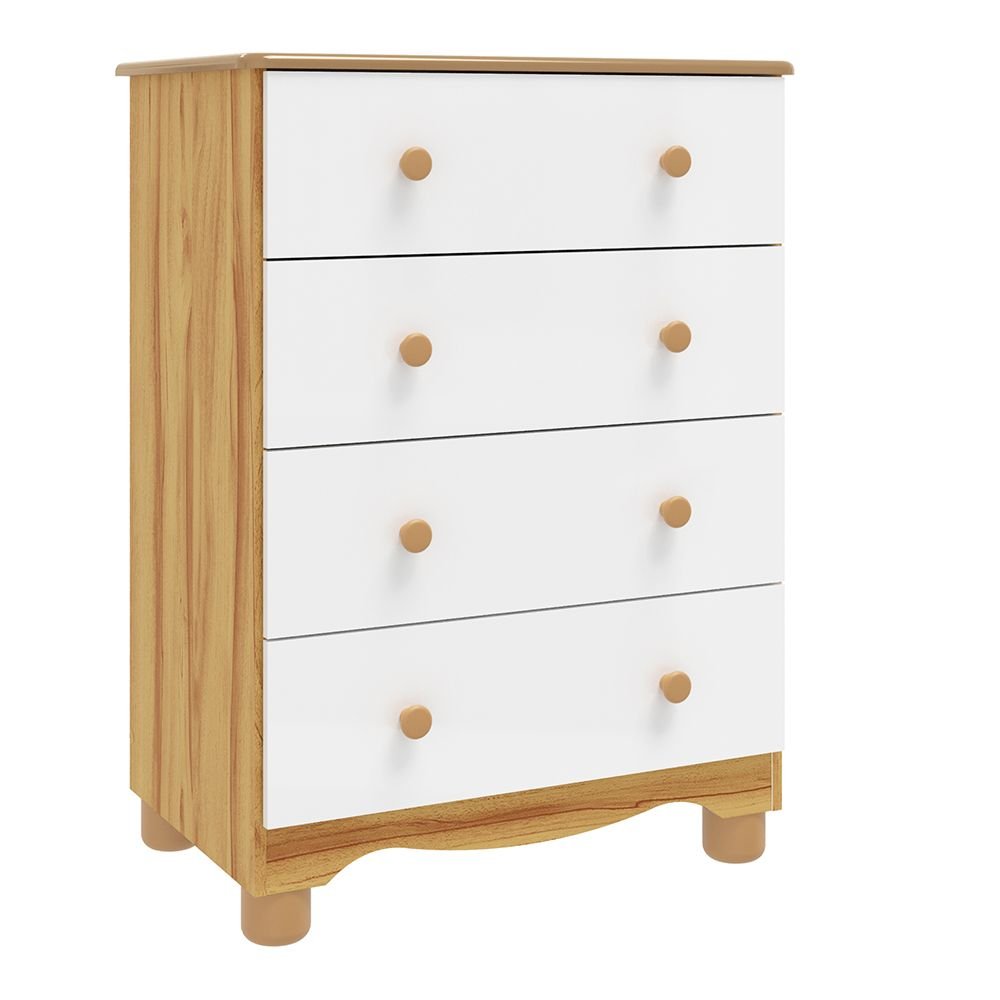 Encontraproduto.com.br - Cômoda Peroba Junior com 4 gavetas - Branco/Amêndoa