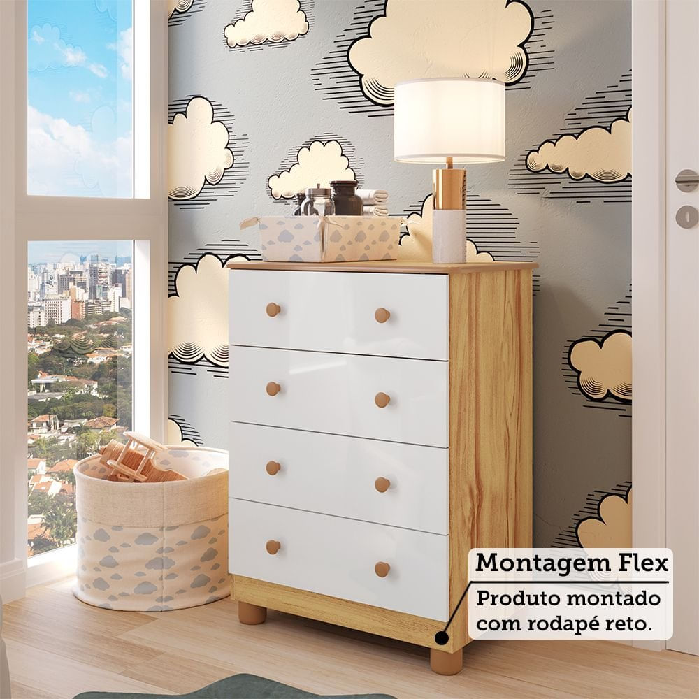 Encontraproduto.com.br - Cômoda Peroba Junior com 4 gavetas - Branco/Amêndoa