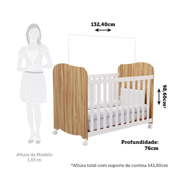 Encontraproduto.com.br - Berço Peroba Uli Americano com 3 opções de altura - Branco/Amêndoa