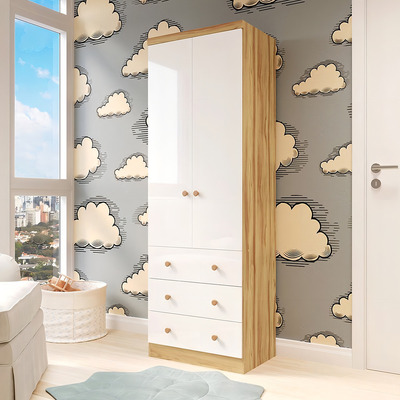 Guarda-roupa Infantil 2 Portas 3 Gavetas 100% Mdf Smim New Branco Brilho Amêndoa