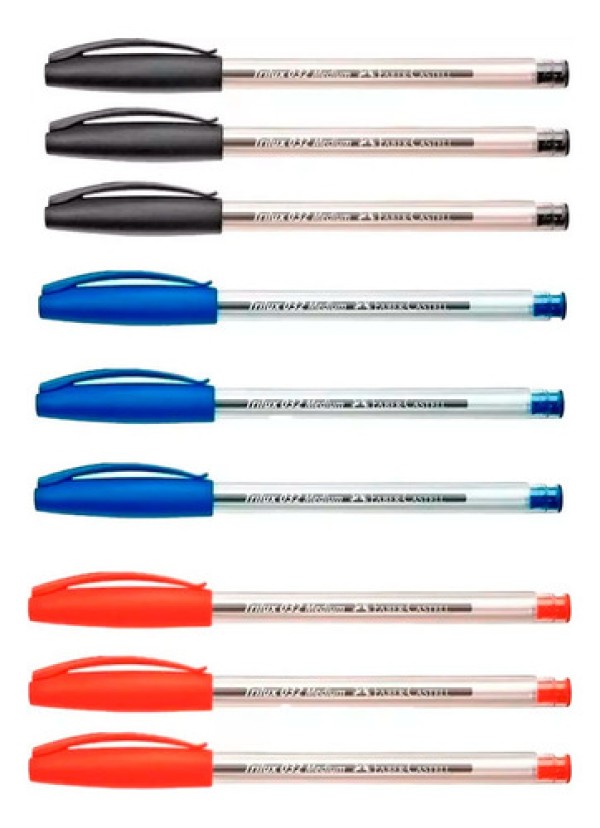 Kit 9 Canetas Faber-castell Vermelha Azul Preta