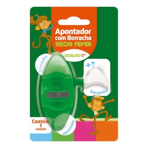 Encontraproduto.com.br - Apontador Com Depósito E Borracha Neon Leoeleo