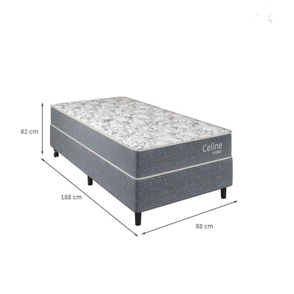 Encontraproduto.com.br - Cama Box com Colchão Solteiro Celine Molas Ensacadas (62x88x188) Cinza