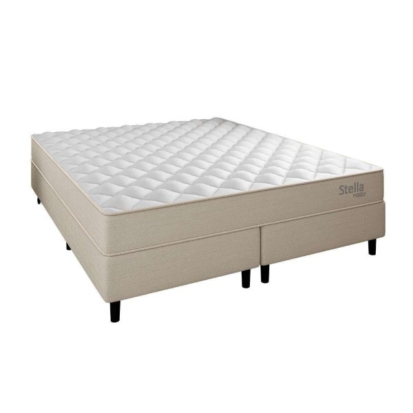 Cama Box com Colchão Queen Stella Molas Ensacadas (60x158x198) Bege