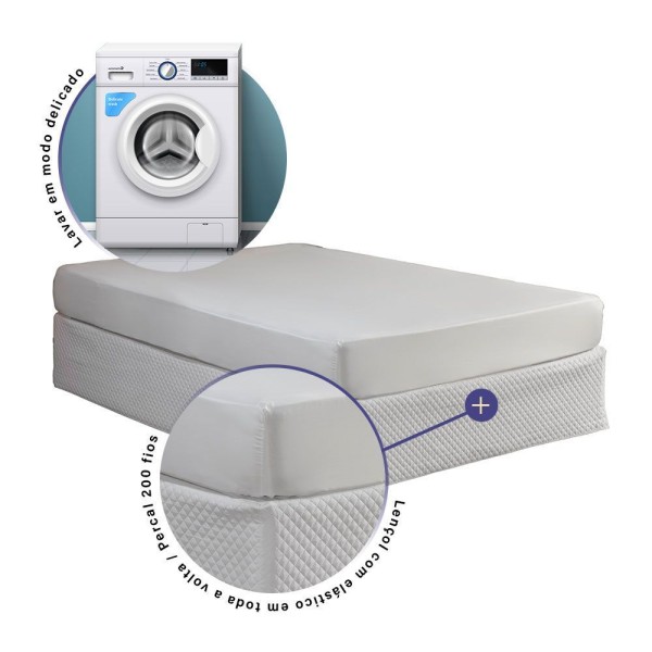 Encontraproduto.com.br - Lençol Avulso Com Elástico Solteiro 1 Peça Laura 100% Poliéster Percal 200 Fios Cor:branco