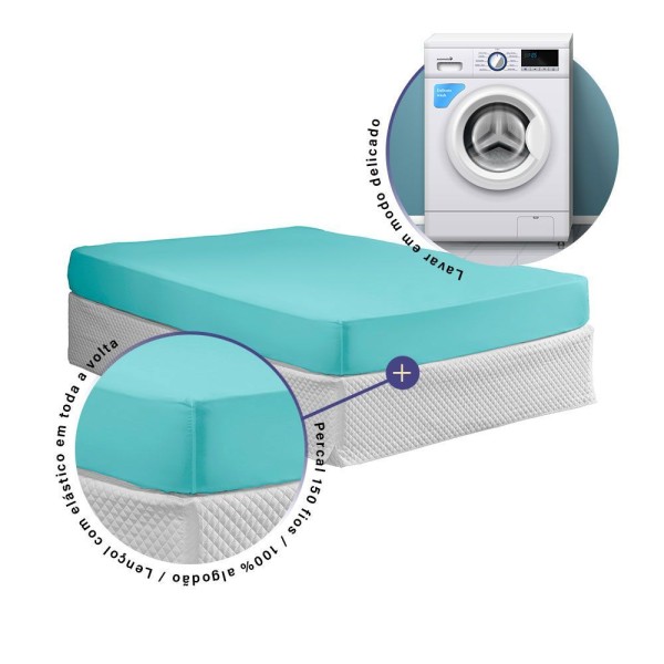 Encontraproduto.com.br - Lençol Avulso Com Elástico Casal Padrão 1 Peça Paris 100% Algodão Percal 150 Fios Cor:verdetiffany