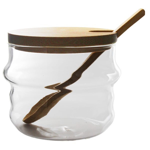 Encontraproduto.com.br - Porta Condimento C/ Tampa Bambu 260ml em Vidro Fu Xing