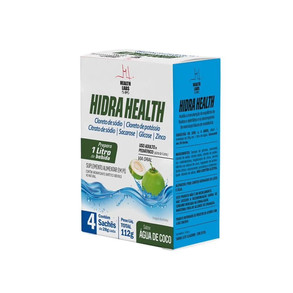 Hidra Health Suplemento Alimentar em Pó Health Labs Sabor Água de Coco com 4 Sachês de 28g cada