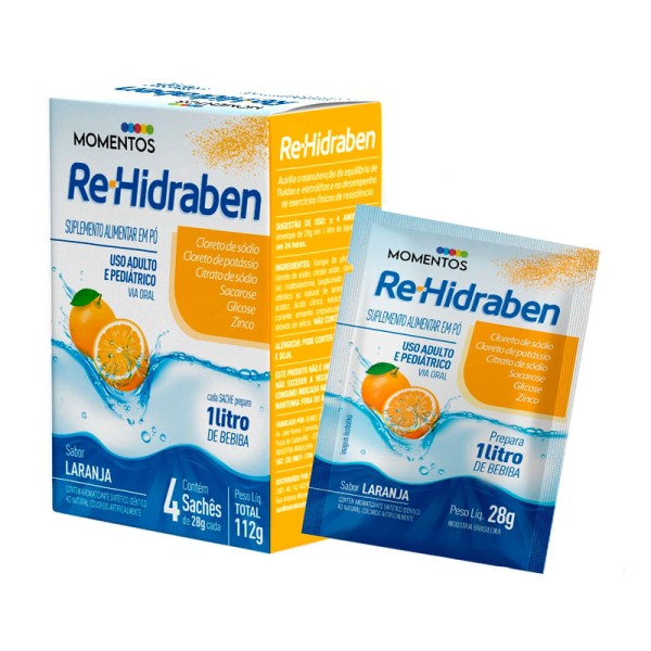 Encontraproduto.com.br - Suplemento Alimentar Re-hidraben Sabor Laranja 4 Saches Com 28g Cada