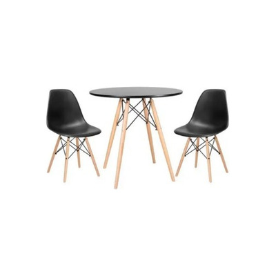 Encontraproduto.com.br - Conjunto Mesa Eiffel Redonda 70 Cm Mdf + 2 Cadeira Eames Eiffel Preto