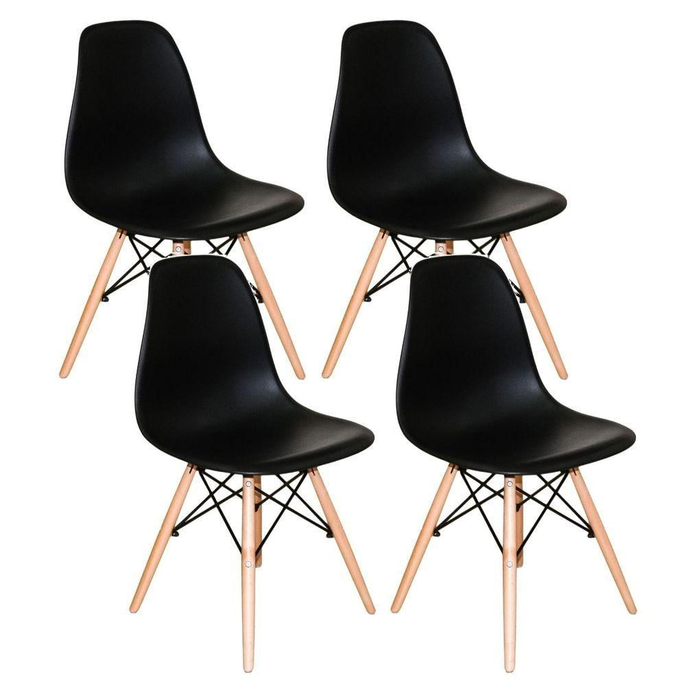 Encontraproduto.com.br - Kit Mesa Jantar Eiffel 80cm Preta + 4 Cadeiras Charles Eames - Preta