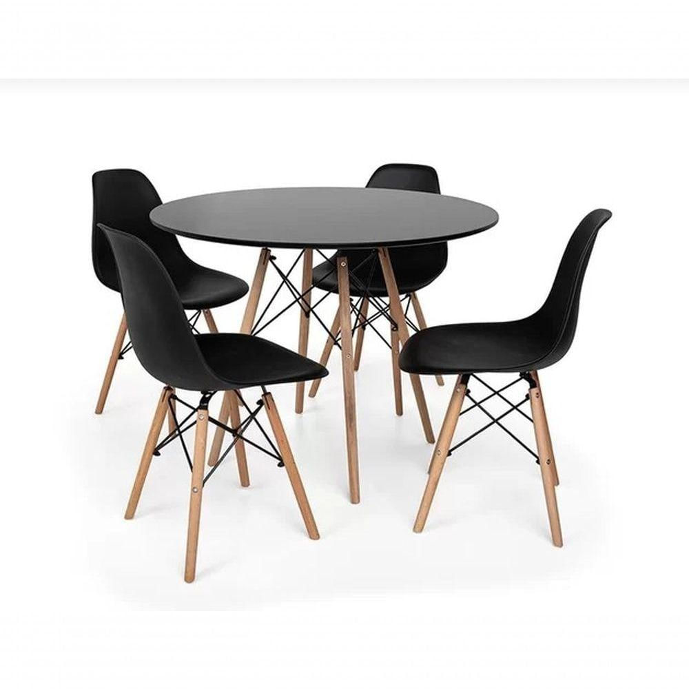 Encontraproduto.com.br - Kit Mesa Jantar Eiffel 80cm Preta + 4 Cadeiras Charles Eames - Preta