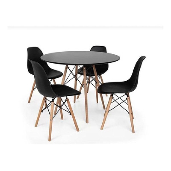 Encontraproduto.com.br - Mesa Redonda 90cm Com 4 Cadeiras Eames Eiffel Pés De Madeira Preta