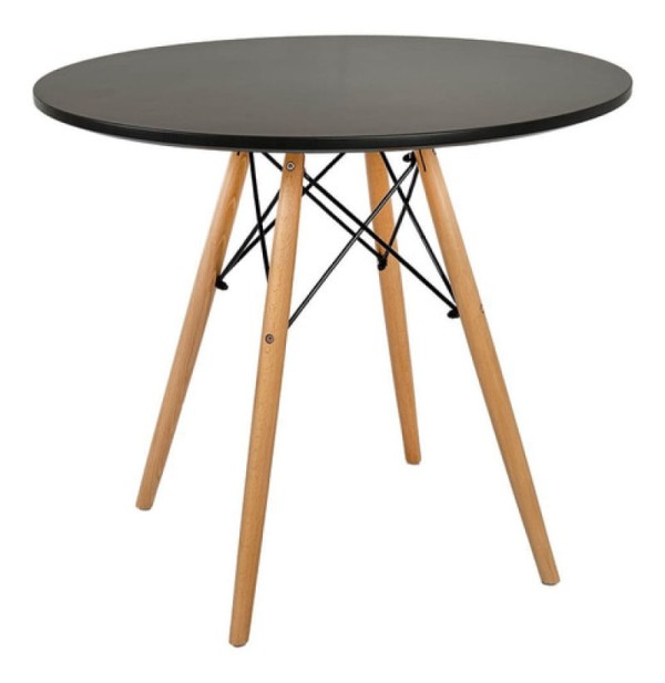 Encontraproduto.com.br - Mesa Redonda 90cm Com 4 Cadeiras Eames Eiffel Pés De Madeira Preta