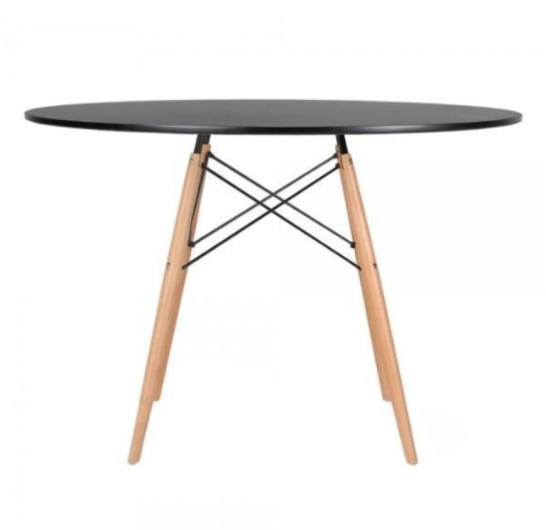 Encontraproduto.com.br - Conjunto De Mesa De Jantar Eames Eiffel Redonda 100cm Tampo De Madeira Preto Com 4 Cadeiras Brancas