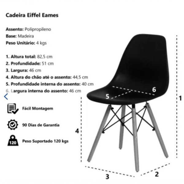 Encontraproduto.com.br - Conjunto De Mesa De Jantar Eames Eiffel Redonda 100cm Tampo De Madeira Preto Com 4 Cadeiras Brancas