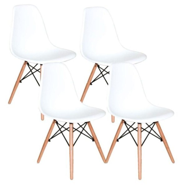 Encontraproduto.com.br - Conjunto De Mesa De Jantar Eames Eiffel Redonda 100cm Tampo De Madeira Preto Com 4 Cadeiras Brancas