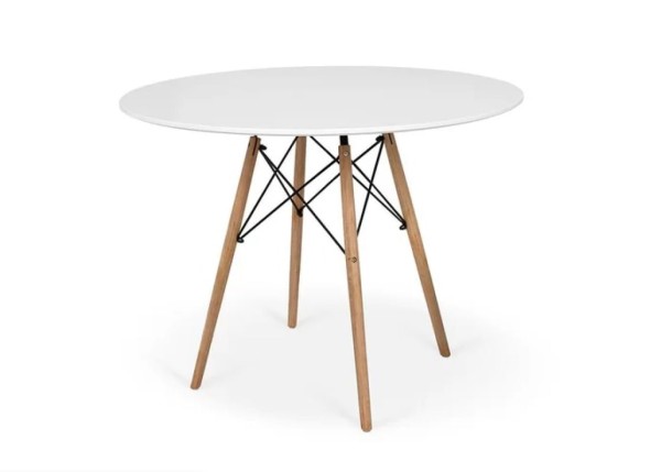 Encontraproduto.com.br - Conjunto De Mesa De Jantar Eames Eiffel Redonda 100cm Tampo De Madeira Branco Com 6 Cadeiras Brancas