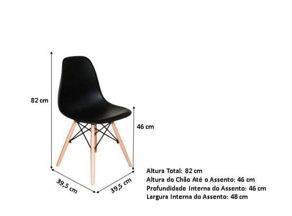 Encontraproduto.com.br - Conjunto de Mesa de Jantar Eames Eiffel Redonda 110cm Tampo de Madeira Preto com 6 Cadeiras Pretas