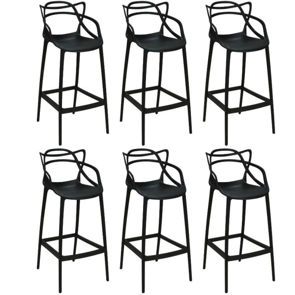 Encontraproduto.com.br - Kit 6 Banquetas Allegra Com Encosto Design Cozinha/bancada Cor Preto