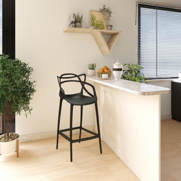 Encontraproduto.com.br - Kit 6 Banquetas Allegra Com Encosto Design Cozinha/bancada Cor Preto
