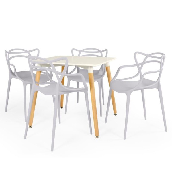 Encontraproduto.com.br - Mesa De Jantar Eiffel Branca 120x80cm + 4 Cadeiras Allegra Cor Turquesa
