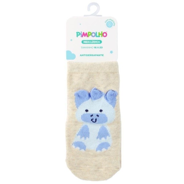 Encontraproduto.com.br - Meia Lúdica Pimpolho T-Rex Antiderrapante Bege 16-20 47304 (MP)