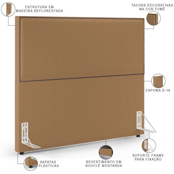 Encontraproduto.com.br - Cabeceira Box Casal Com Tachas 160 Cm Vicenza L02 Bouclê Mostarda