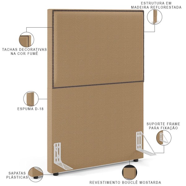 Encontraproduto.com.br - Cabeceira Cama Box Solteiro Com Tachas 100 Cm Vicenza L02 Bouclê Mostarda