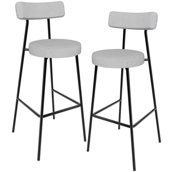 Kit 02 Banquetas Alta Cozinha Bar Sala Jantar Estrutura Em Aço Milão L02 Linho Cinza