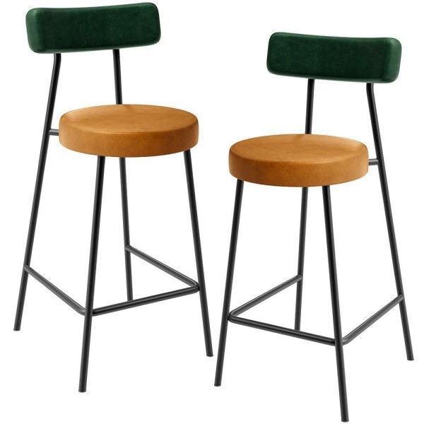 Kit 02 Banquetas Baixa Cozinha Sala Jantar Bancada Milão L02 Facto Verde Couríssimo Whisky