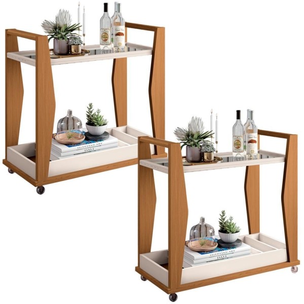 Encontraproduto.com.br - Kit 02 Carrinhos Decorativos Bar Café Multiuso B01 Belga Cinamomo Off White