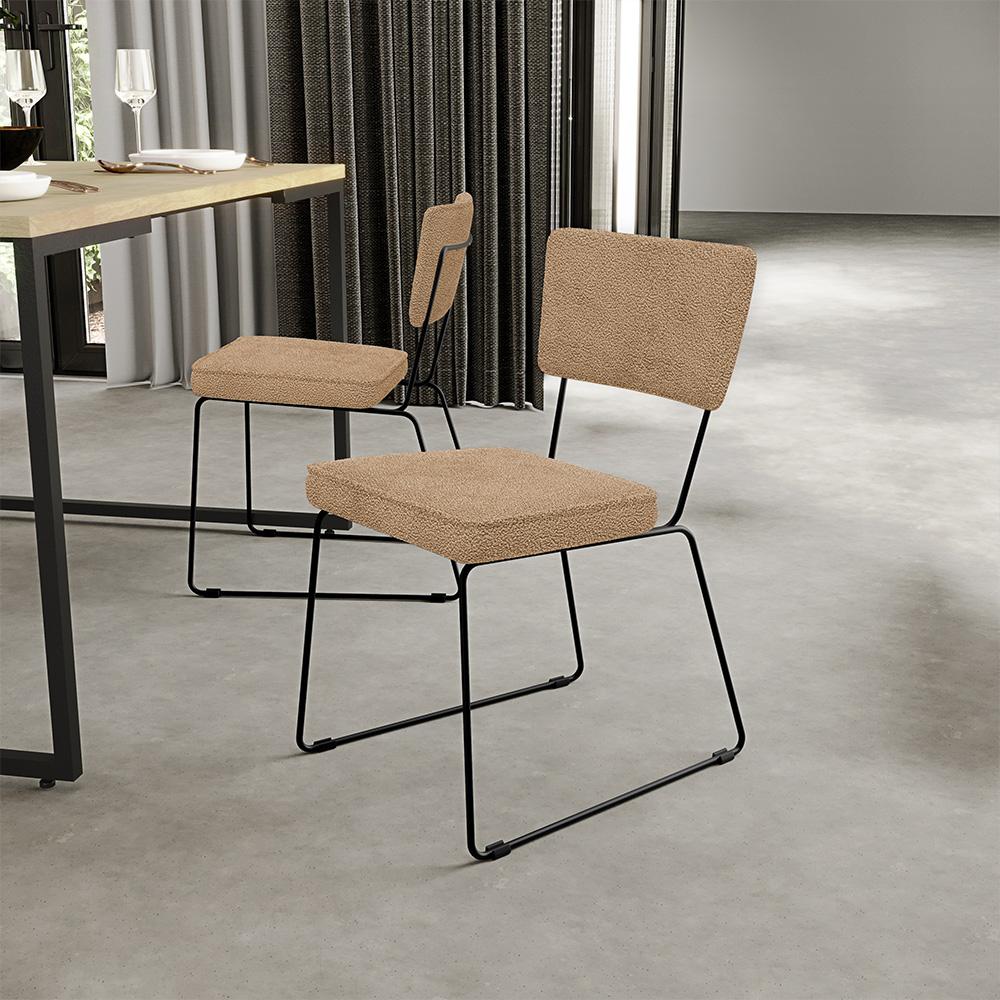 Encontraproduto.com.br - Kit 08 Cadeiras Decorativa Estofada Para Sala De Jantar Base Em Aço Allana L02 Bouclê Mostarda