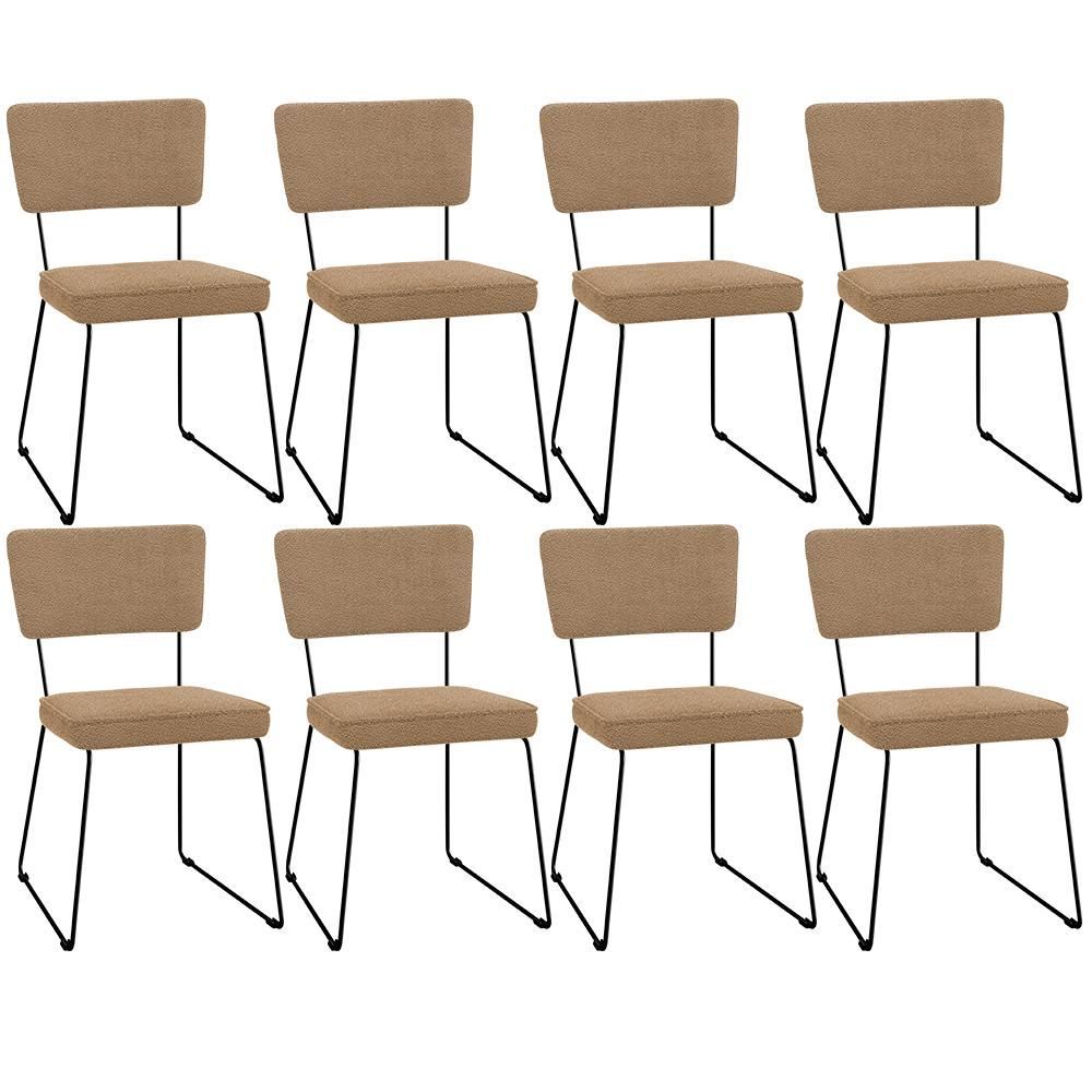 Encontraproduto.com.br - Kit 08 Cadeiras Decorativa Estofada Para Sala De Jantar Base Em Aço Allana L02 Bouclê Mostarda