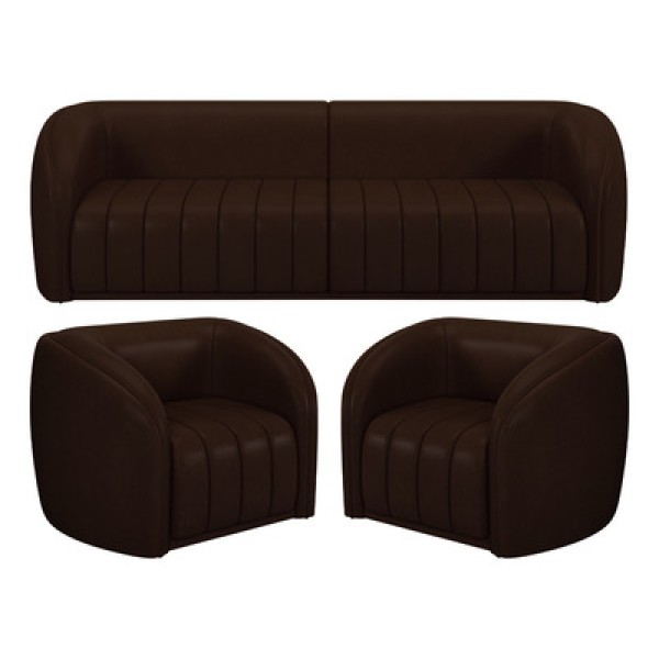 Encontraproduto.com.br - Kit Sofá 4 Lugares Para Sala 292cm com 02 Poltronas Lazio M03 Corano Marrom - Lyam Decor