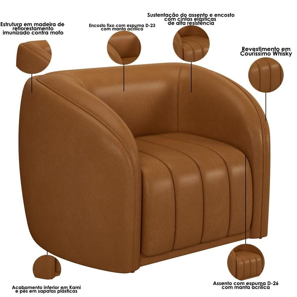 Encontraproduto.com.br - Kit Sofá 05 Lugares Para Sala 332 cm com 02 Poltronas Lazio M03 Couríssimo Whisky - Lyam Decor