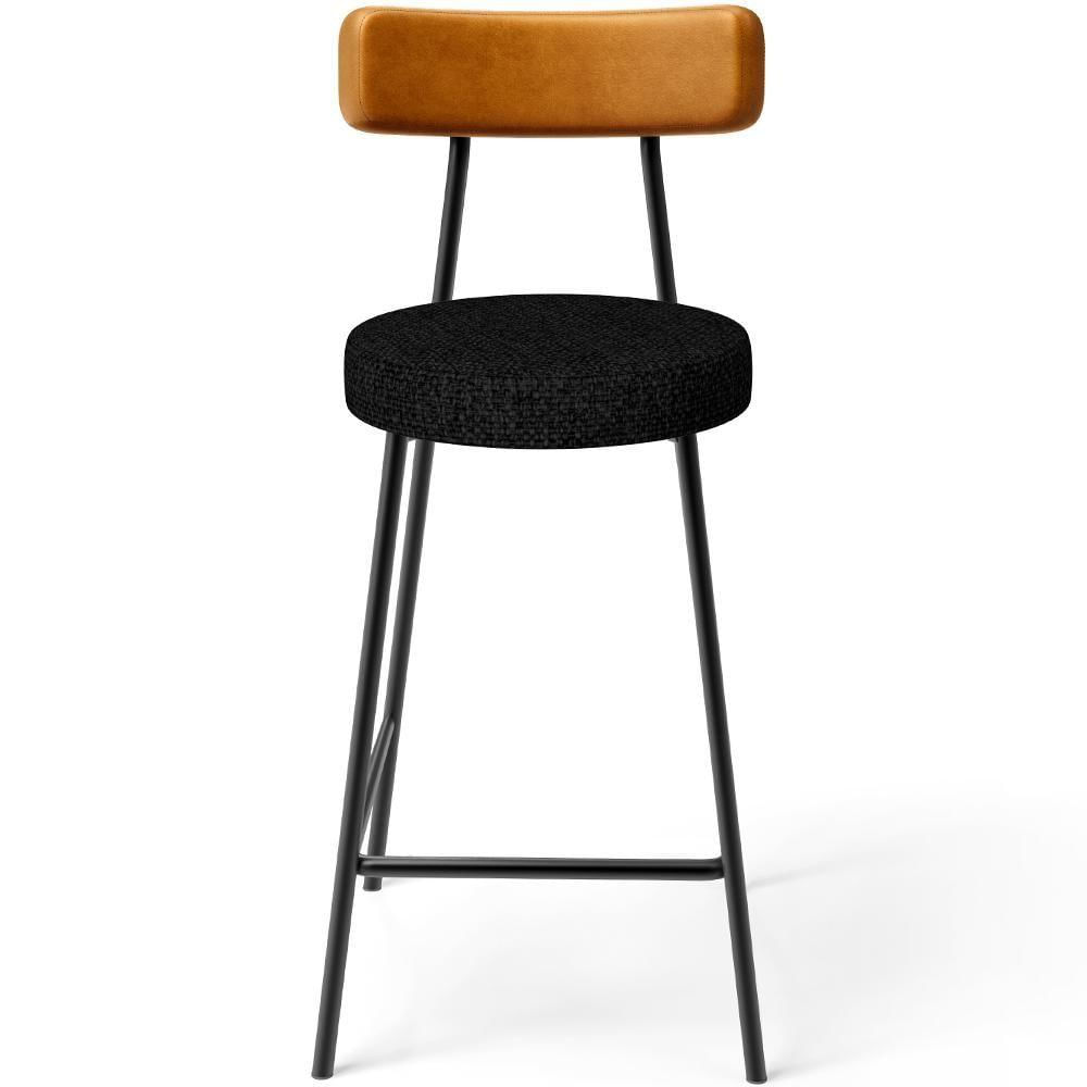 Banqueta Baixa Cozinha Sala Jantar Bancada Milão L02 Couríssimo Whisky Linho Chumbo