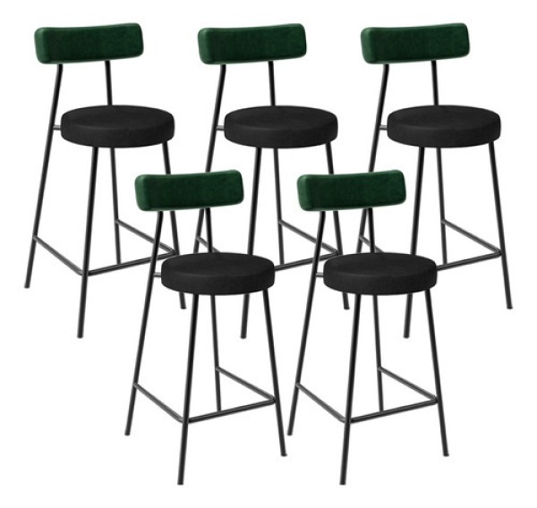 Kit 05 Banquetas Baixa Bar Cozinha Sala De Jantar Milão L02 Facto Verde Musgo Preto - Lyam Decor