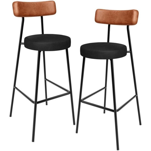 Kit 02 Banquetas Alta Bar Cozinha Sala De Jantar Milão L02 Couríssimo Camel Preto
