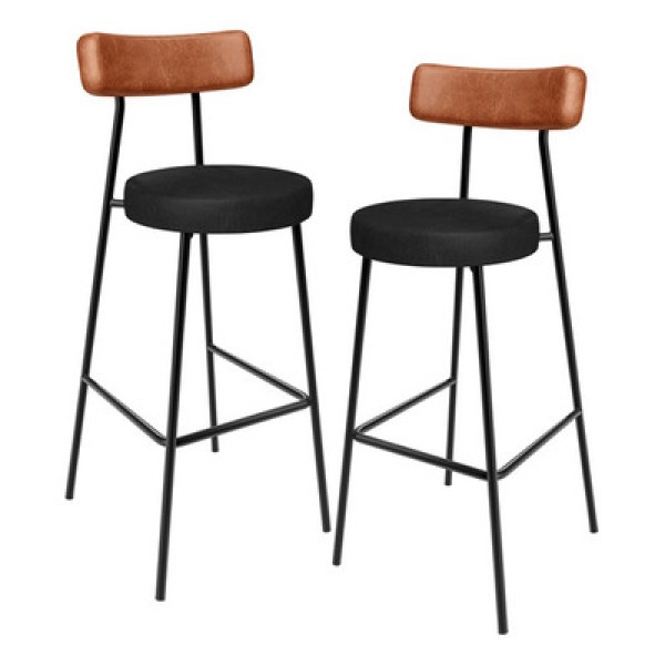 Encontraproduto.com.br - Kit 02 Banquetas Alta Bar Cozinha Sala De Jantar Milão L02 Couríssimo Camel Preto