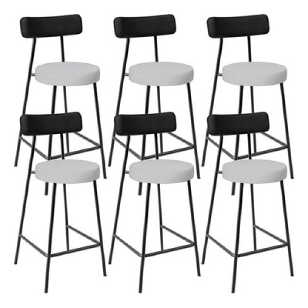Kit 04 Banquetas Alta Bar Cozinha Sala De Jantar Milão L02 Couríssimo Preto Linho Chumbo
