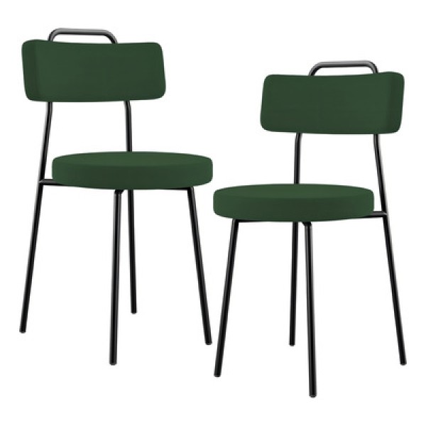Encontraproduto.com.br - Kit 08 Cadeiras Estofada Para Sala Jantar Barcelona L02 Facto Verde Musgo Couríssimo Marrom - Lyam